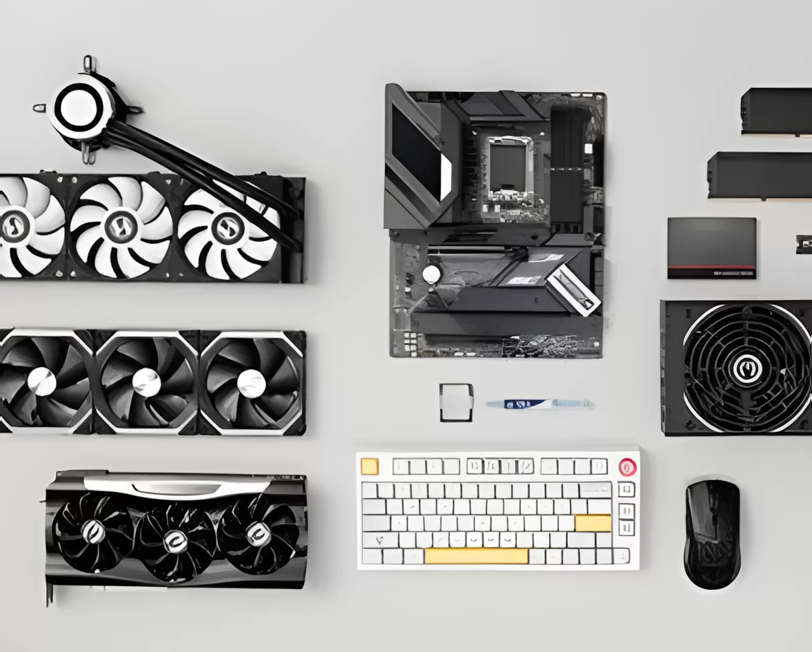 PC parts laid out on a desk ready to be valued