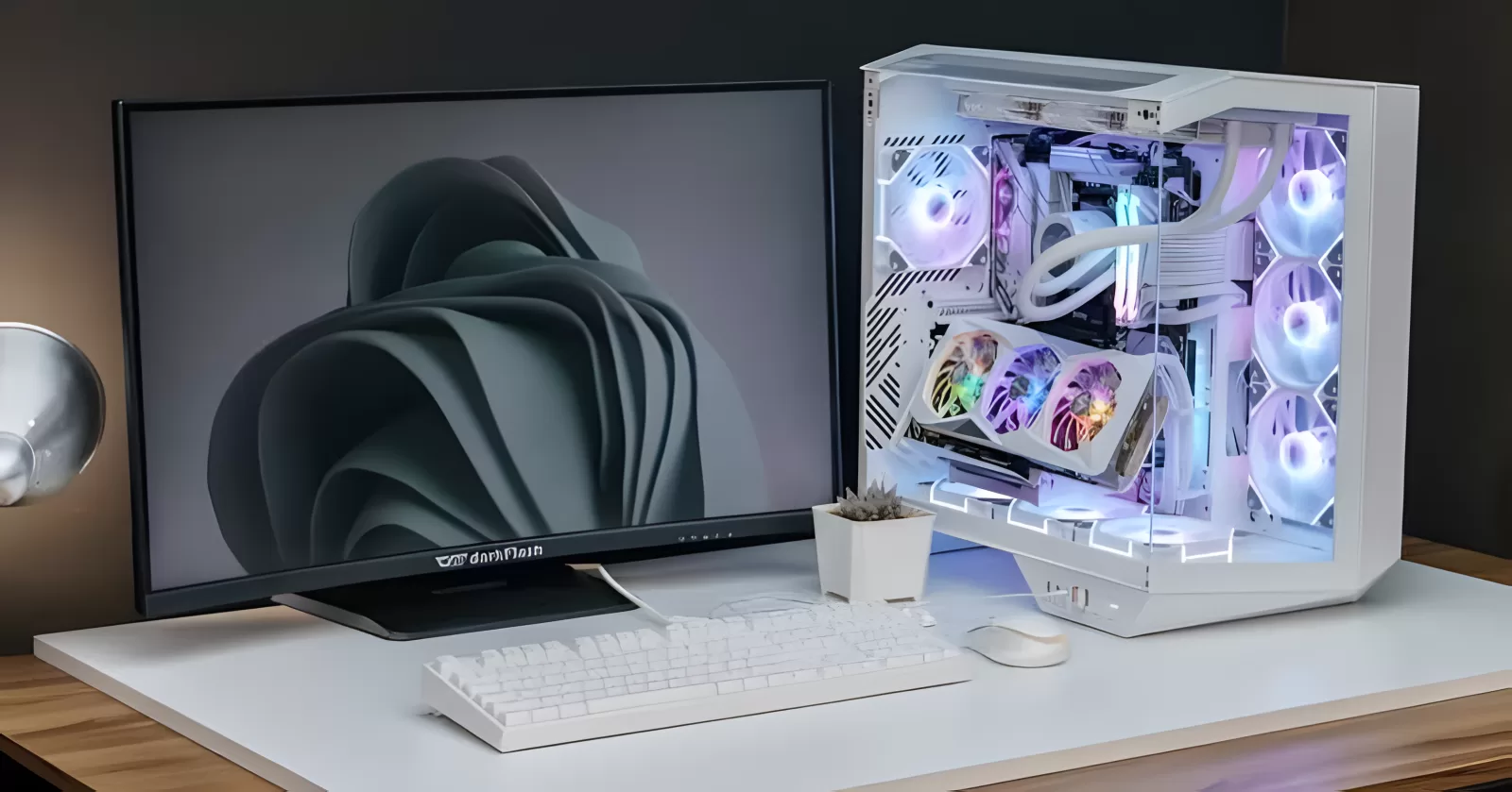 A clean desktop PC on a desk, ready to be sold